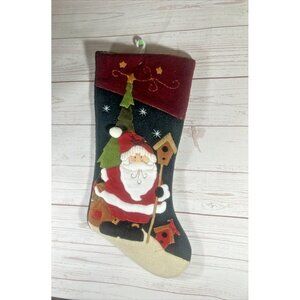 Christmas Stocking Santa & Birdhouses Cardinal 19” Felt 2006 Prime Creation